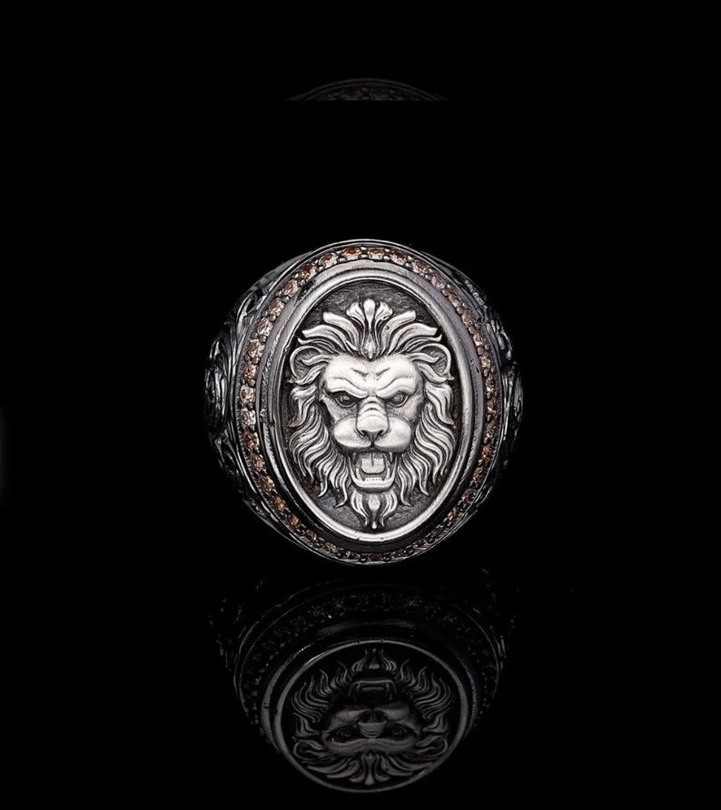 Gental Gems by Karat Kings | Unique Designed Lion Ring |  Sterling Silver Oxidized Ring | Men's Jewelry | With Certificate of Authenticity and  Hallmark