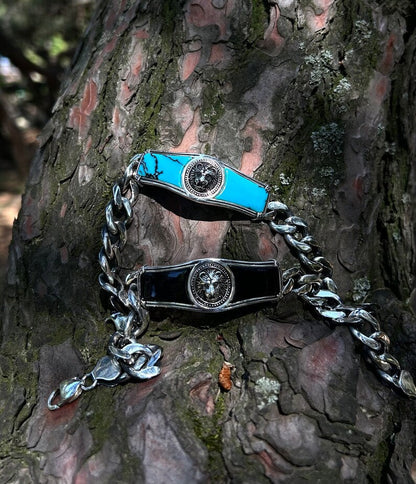 Gental Gems by Karat Kings | Heavy Lion Chain Bracelet with Natural Black Onyx for Men |  Sterling Silver Bracelet