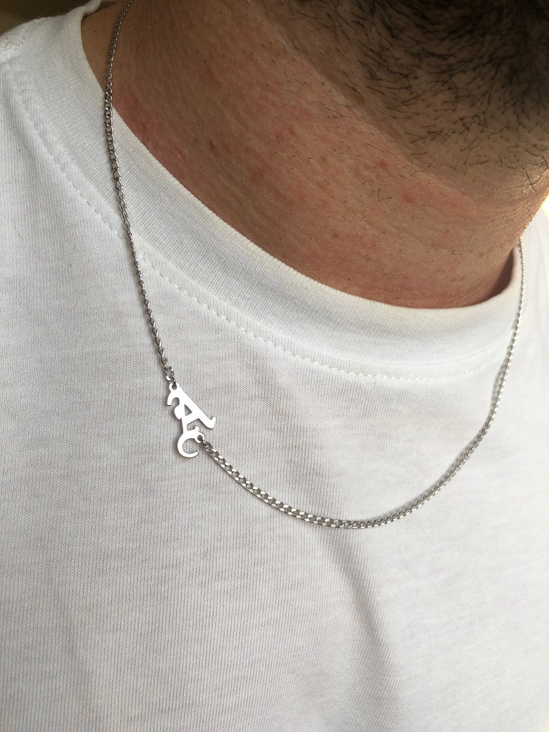 Gental Gems by Karat Kings | Minimalist Solid 4mm Miami Cuban Link Chain with Custom Name Initial (Rhodium Plated) |  Sterling Silver Chain