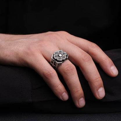 Gental Gems by Karat Kings | Unique Turkish Style Ring with 6 stone Black Zircon |  Sterling Silver Oxidized Ring | Men's Jewelry | With Certificate of Authenticity and  Hallmark