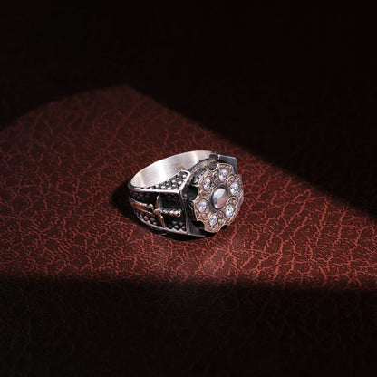 Gental Gems by Karat Kings | Unique Designed Turkish Style Ring with 6 Stone White Zirconia |  Sterling Silver Oxidized Ring