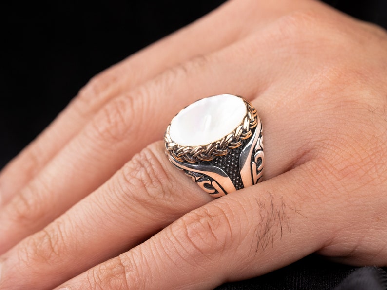 Gental Gems by Karat Kings | Unique Turkish Style Ring with Natural Pearl |  Sterling Silver Oxidized Ring | Men's Jewelry | With Certificate of Authenticity and  Hallmark