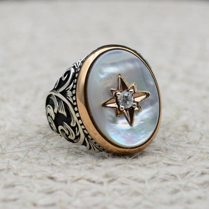 Gental Gems by Karat Kings | Unique Turkish Style Ring with Natural Pearl |  Sterling Silver Oxidized Ring