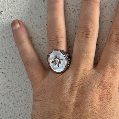 Gental Gems by Karat Kings | Unique Turkish Style Ring with Natural Pearl |  Sterling Silver Oxidized Ring
