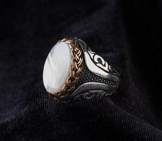 Gental Gems by Karat Kings | Unique Turkish Style Ring with Natural Pearl |  Sterling Silver Oxidized Ring | Men's Jewelry | With Certificate of Authenticity and  Hallmark