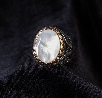 Gental Gems by Karat Kings | Unique Turkish Style Ring with Natural Pearl |  Sterling Silver Oxidized Ring | Men's Jewelry | With Certificate of Authenticity and  Hallmark