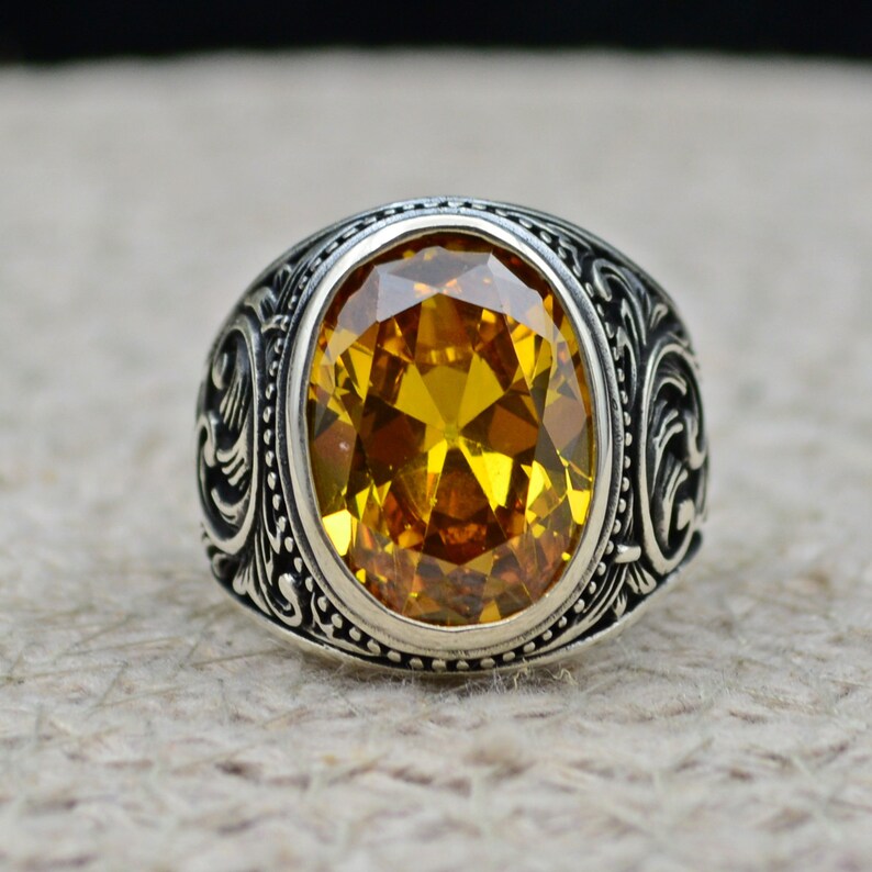 Gental Gems by Karat Kings | Unique Designed Turkish Style Ring with Natural Yellow Citrine ,  Sterling Silver Oxidized Ring