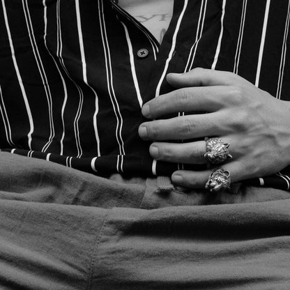 Gental Gems by Karat Kings | Unique Designed Wolf Face Ring |  Sterling Silver Oxidized Ring