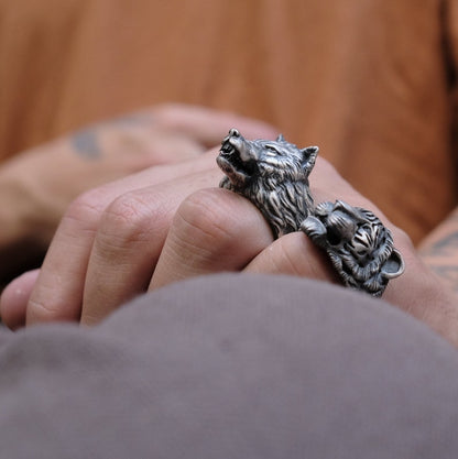 Gental Gems by Karat Kings | Unique Designed Wolf Face Ring |  Sterling Silver Oxidized Ring