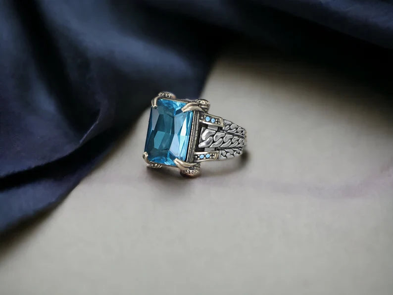 Gental Gems by Karat Kings | Exclusively Designed Ring with Blue Topaz |  Sterling Silver Oxidized Ring