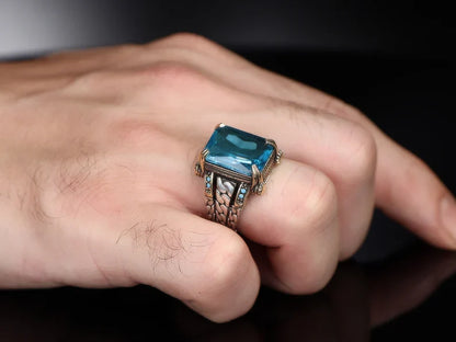 Gental Gems by Karat Kings | Exclusively Designed Ring with Blue Topaz |  Sterling Silver Oxidized Ring | Men's Jewelry | With Certificate of Authenticity and  Hallmark