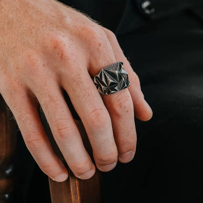 Gental Gems by Karat Kings | Unique Designed Zigzag Style Turkish Style Ring with White Zirconia | 925 Sterling Silver Oxidized Ring | Men's Jewelry | With Certificate of Authenticity and 925 Hallmark