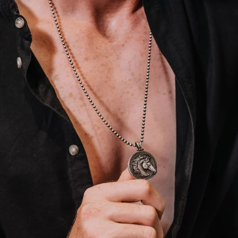 Gental Gems by Karat Kings | Unique Designed Horse Pendant for Men |  Sterling Silver Oxidized Pendant