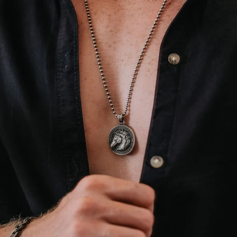 Gental Gems by Karat Kings | Unique Designed Horse Pendant for Men |  Sterling Silver Oxidized Pendant