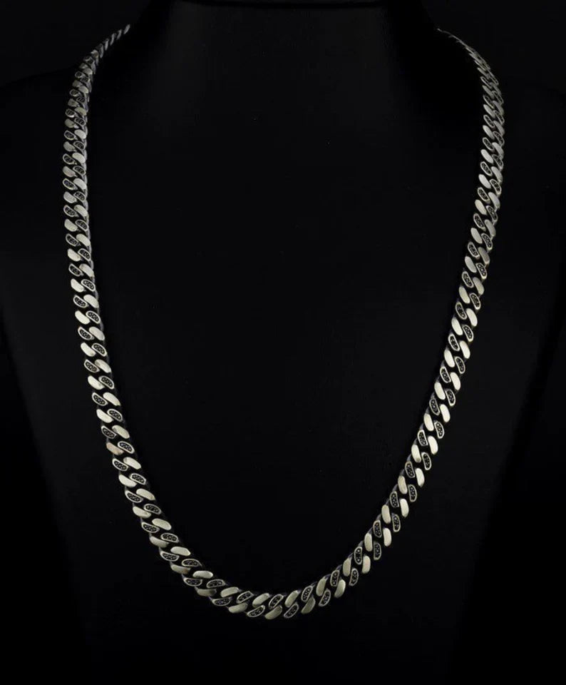 Gental Gems by Karat Kings | 12mm Wide Solid Miami Cuban Link Chain Studded With Black Zirconia Stone |  Sterling Silver Chain