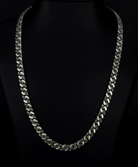 Gental Gems by Karat Kings | 12mm Wide Solid Miami Cuban Link Chain Studded With Black Zirconia Stone |  Sterling Silver Chain