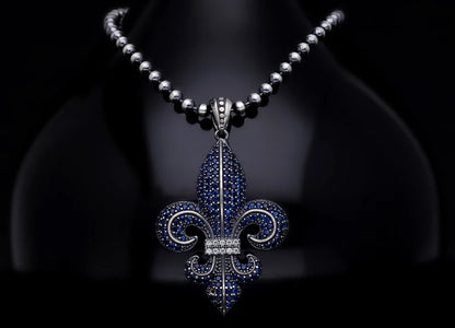 Gental Gems by Karat Kings | Unique Designed Fleur-De-Lis Pendant Studded with Blue Zircons for Men |  Sterling Silver Oxidized Pendant | Men's Jewelry | With Certificate of Authenticity and  Hallmark
