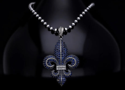 Gental Gems by Karat Kings | Unique Designed Fleur-De-Lis Pendant Studded with Blue Zircons for Men |  Sterling Silver Oxidized Pendant | Men's Jewelry | With Certificate of Authenticity and  Hallmark
