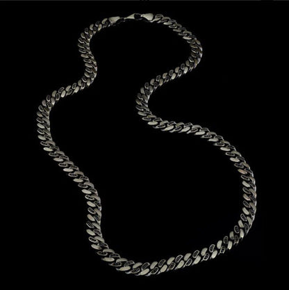 Gental Gems by Karat Kings | 12mm Wide Solid Miami Cuban Link Chain Studded With Black Zirconia Stone |  Sterling Silver Chain
