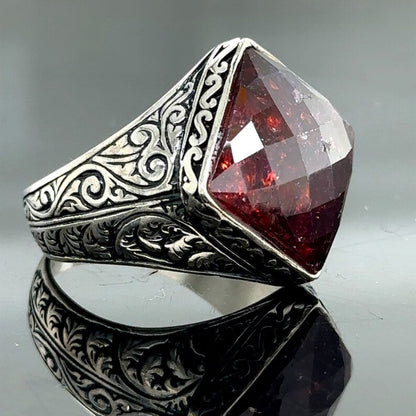 Gental Gems by Karat Kings | Unique Designed Ring with Natural Red Ruby |  Sterling Silver Oxidized Ring