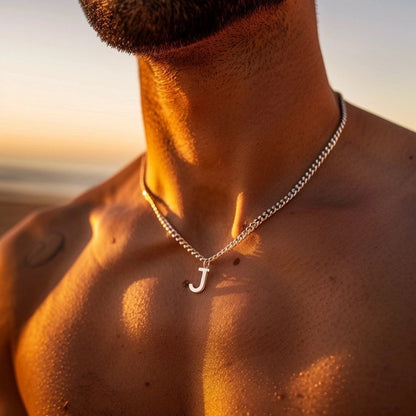 Gental Gems by Karat Kings | Minimalist Solid 4mm Miami Cuban Link Chain with Custom Name Initial (Rhodium Plated) |  Sterling Silver Chain