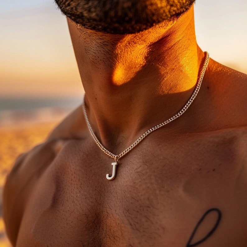 Gental Gems by Karat Kings | Minimalist Solid 4mm Miami Cuban Link Chain with Custom Name Initial (Rhodium Plated) |  Sterling Silver Chain
