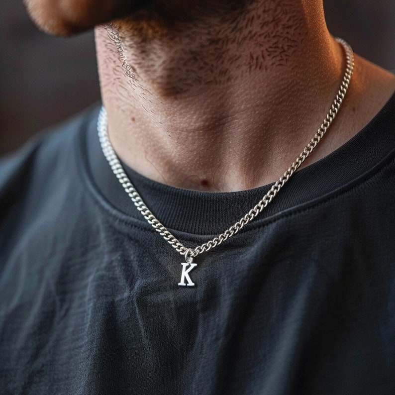Gental Gems by Karat Kings | Minimalist Solid 5mm Cuban Link Chain with Custom Name Initial (Rhodium Plated) |  Sterling Silver Chain