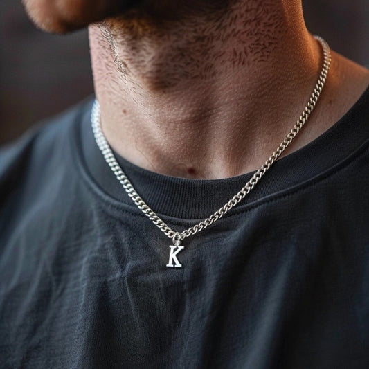 Gental Gems by Karat Kings | Minimalist Solid 5mm Cuban Link Chain with Custom Name Initial (Rhodium Plated) |  Sterling Silver Chain