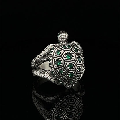 Gental Gems by Karat Kings | Antique Designed Turtle Ring With Blue Zircon|  Sterling Silver Oxidized Ring | Men's Jewelry | With Certificate of Authenticity and  Hallmark