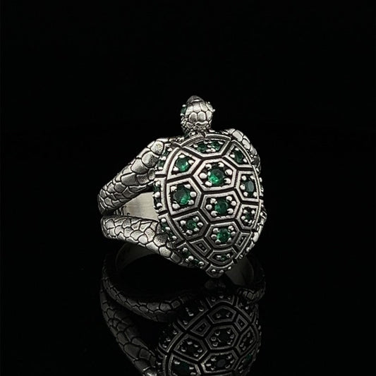 Gental Gems by Karat Kings | Antique Designed Turtle Ring With Blue Zircon|  Sterling Silver Oxidized Ring | Men's Jewelry | With Certificate of Authenticity and  Hallmark