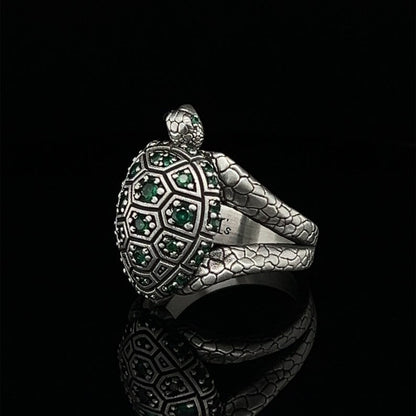 Gental Gems by Karat Kings | Antique Designed Turtle Ring With Blue Zircon|  Sterling Silver Oxidized Ring | Men's Jewelry | With Certificate of Authenticity and  Hallmark