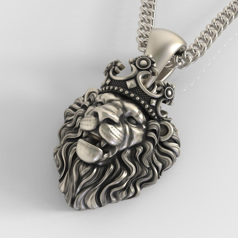 Gental Gems by Karat Kings | Unique Designed Lion with Crown Pendant for Men |  Sterling Silver Oxidized Pendant | Men's Jewelry | With Certificate of Authenticity and  Hallmark