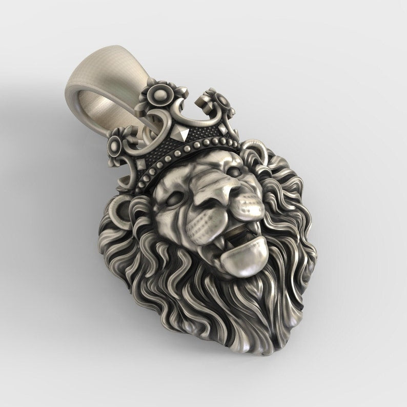 Gental Gems by Karat Kings | Unique Designed Lion with Crown Pendant for Men |  Sterling Silver Oxidized Pendant | Men's Jewelry | With Certificate of Authenticity and  Hallmark