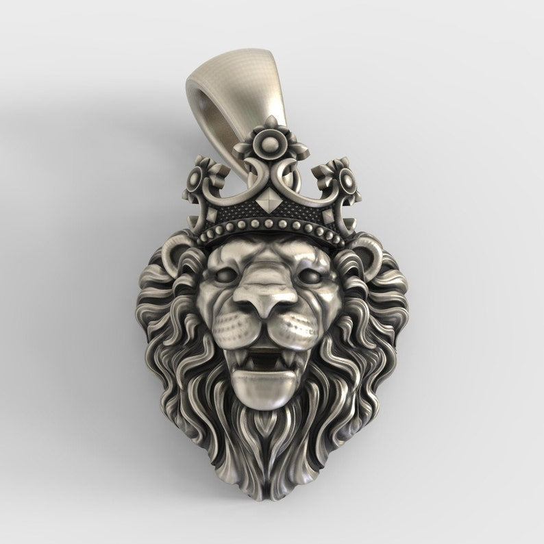 Gental Gems by Karat Kings | Unique Designed Lion with Crown Pendant for Men |  Sterling Silver Oxidized Pendant | Men's Jewelry | With Certificate of Authenticity and  Hallmark