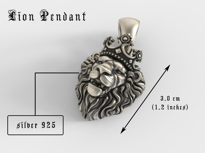 Gental Gems by Karat Kings | Unique Designed Lion with Crown Pendant for Men |  Sterling Silver Oxidized Pendant | Men's Jewelry | With Certificate of Authenticity and  Hallmark