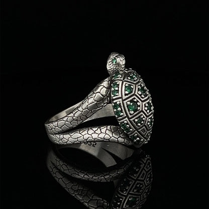Gental Gems by Karat Kings | Antique Designed Turtle Ring With Blue Zircon|  Sterling Silver Oxidized Ring | Men's Jewelry | With Certificate of Authenticity and  Hallmark