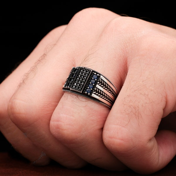 Turkish Zircon Stone Men's Ring Handmade Exclusive Design