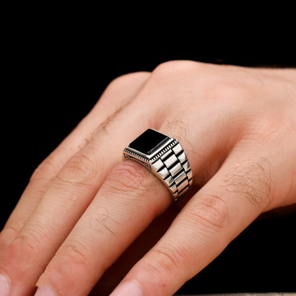 Turkish Onyx Stone Men's Ring Handmade Exclusive Design