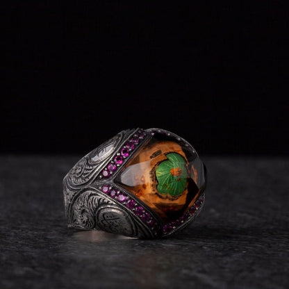 Masjid Nabawi Islamic Ring, Green Dome Silver Men Ring