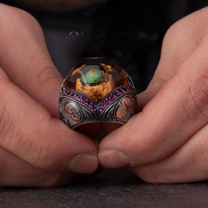 Masjid Nabawi Islamic Ring, Green Dome Silver Men Ring