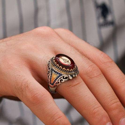 Alhamdulillah Islamic Ring, Turkish Handmade Islamic Calligraphy Silver Men Ring