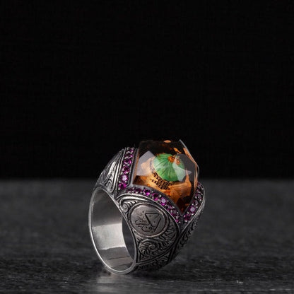 Masjid Nabawi Islamic Ring, Green Dome Silver Men Ring