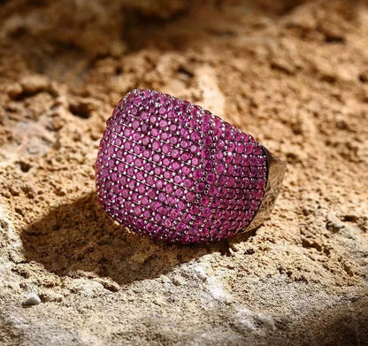 Gental Gems by Karat Kings | Unique Handmade Turkish Style Ring Studded with AAA+ Ruby Stones |   Sterling Silver Ring