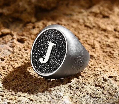 Gental Gems by Karat Kings | Exclusive Personalized Name Initials Ring Studded with Black Zircon | Sterling Silver  Ring | Jewelry for Men| With Certificate of Authenticity and  Hallmark