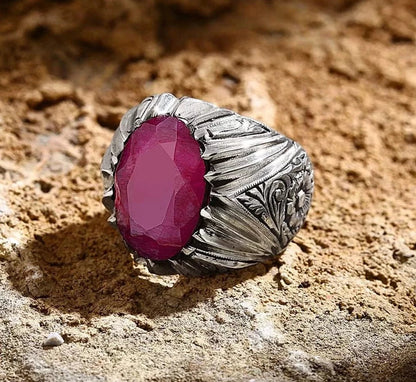 Gental Gems by Karat Kings | Unique Designed Ring with Natural Red Ruby | 925 Sterling Silver Oxidized Ring Jewelry Authenticity and 925