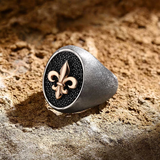 Gental Gems by Karat Kings | Exclusive Fleur de Lis Ring Studded with Black Cubic Zirconia, Sterling Silver  Ring | Jewellery for Men| With Certificate of Authenticity and  Hallmark