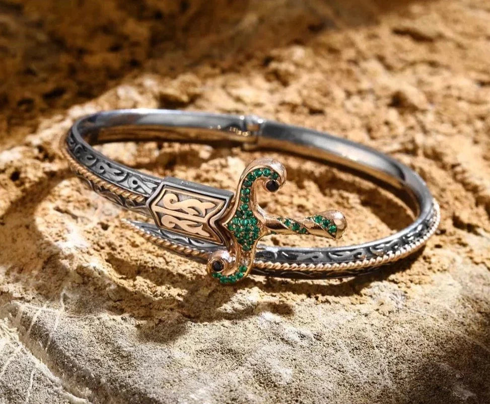 Gental Gems by Karat Kings | Exclusive Adjustable Silver Sword Handcuff Bracelet for Men & Boys |  Sterling Silver Bracelet