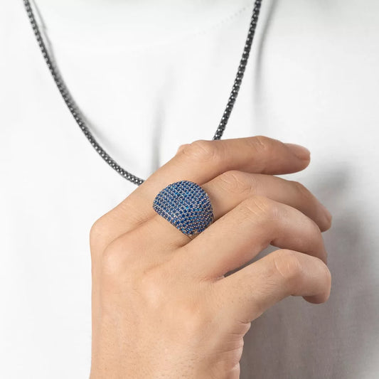 Gental Gems by Karat Kings | Unique Handmade Turkish Style Ring Studded with AAA+ Blue Zirconia |   Sterling Silver Ring | Men's Jewelry | With Certificate of Authenticity and  Hallmark