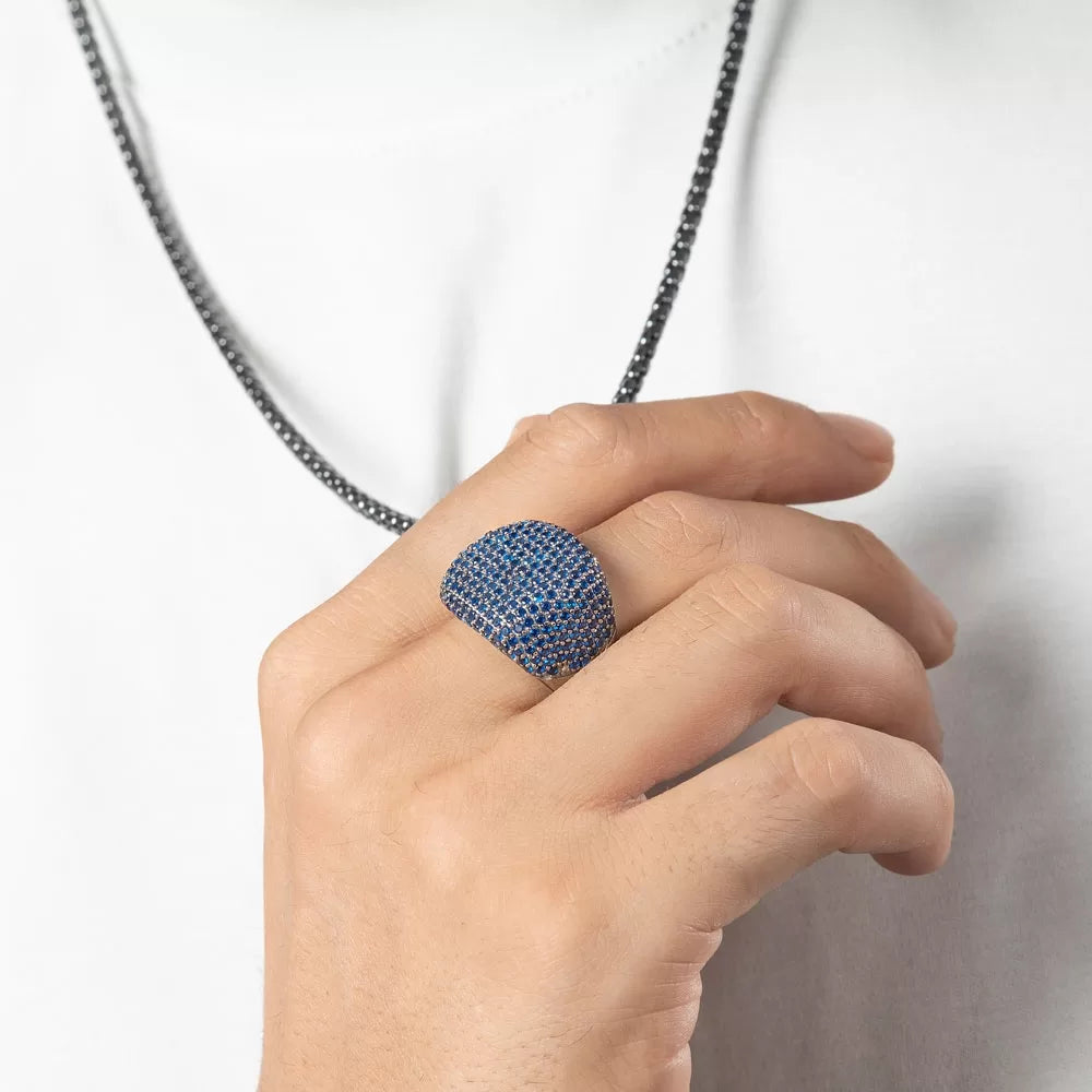Gental Gems by Karat Kings | Unique Handmade Turkish Style Ring Studded with AAA+ Blue Zirconia |   Sterling Silver Ring