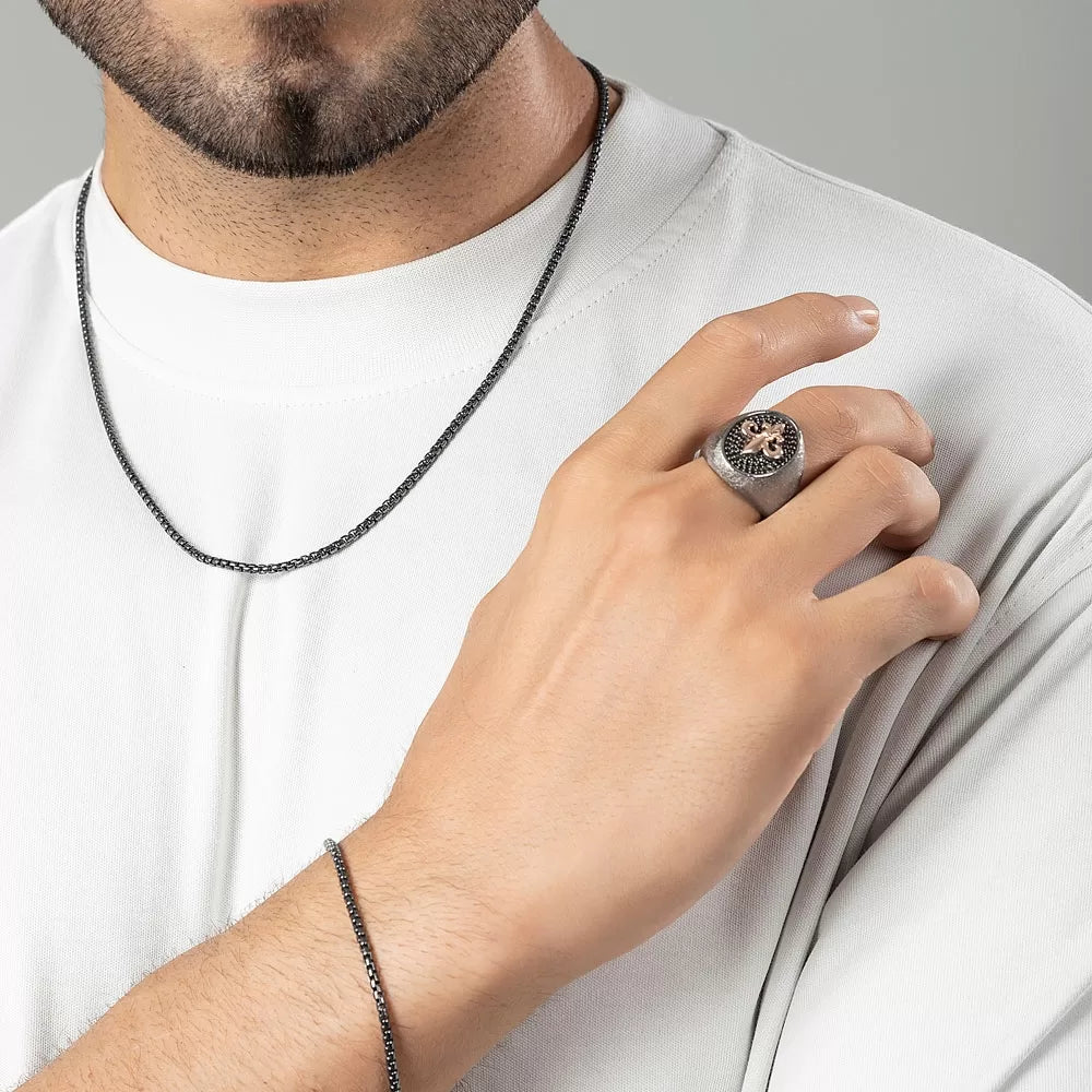 Gental Gems by Karat Kings | Exclusive Fleur de Lis Ring Studded with Black Cubic Zirconia, Sterling Silver  Ring | Jewellery for Men| With Certificate of Authenticity and  Hallmark